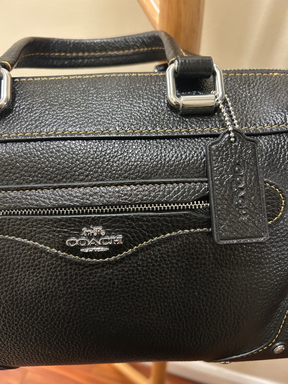 Coach Black Pebbled Leather satchel bag with top handles and crossbody strap - Picture 2 of 4